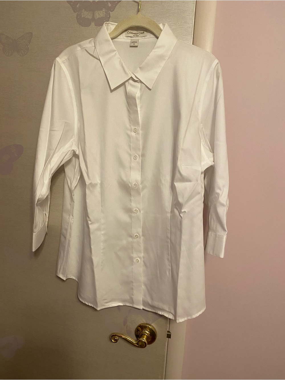Coldwater Creek  White Button-Front Cotton Blouse No iron 1X